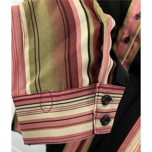 EK Designs Top Women's L Striped Long Sleeve Button Down 70s’ Style Retro*Flaw - Picture 6 of 11